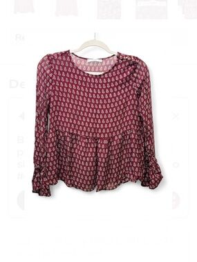 Mango Burgundy Printed Ruffled Peplum Blouse